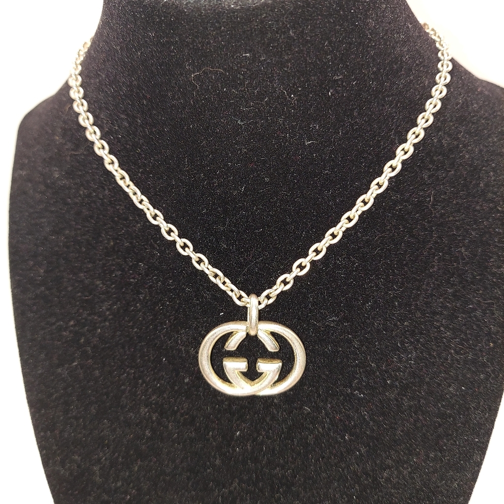 Gucci Interlocking Double G Logo Pendant Necklace In Sterling Silver!